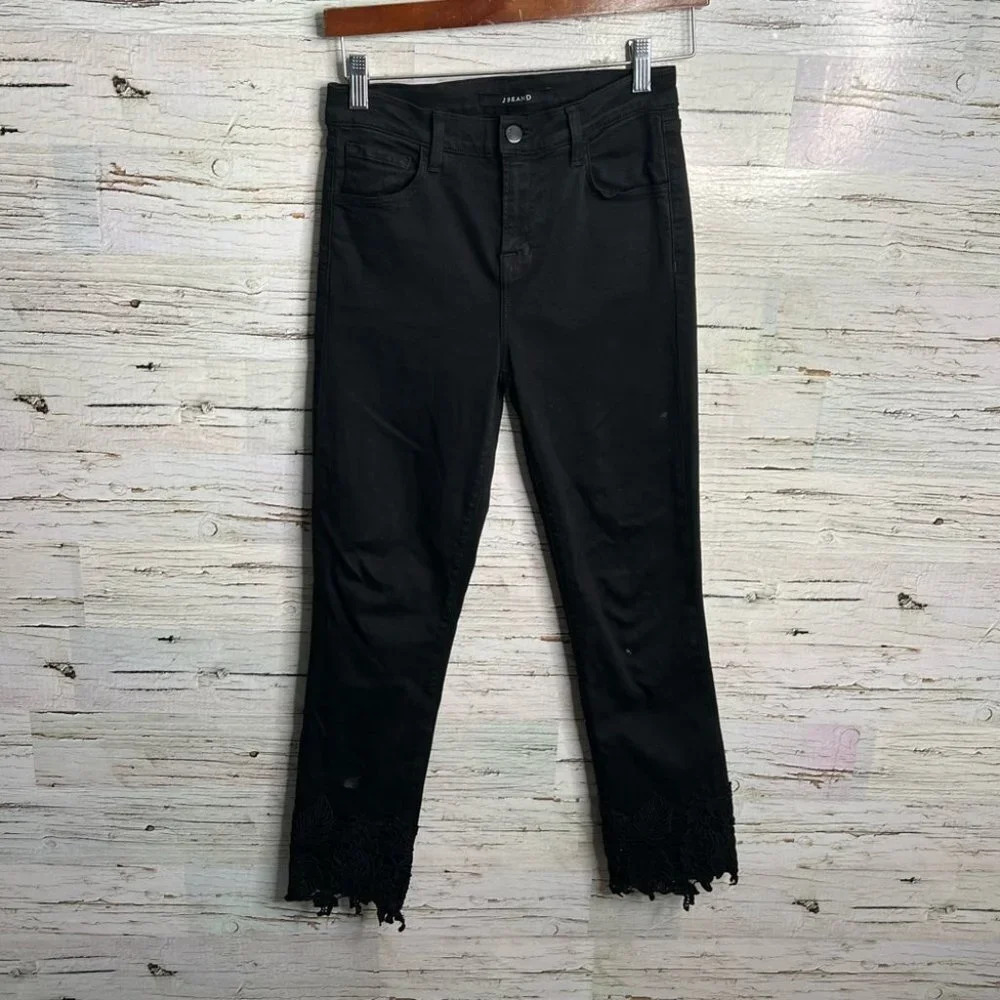 J BRAND BLACK RUBY BLACK LACE ANKLE LACE  JEANS 24